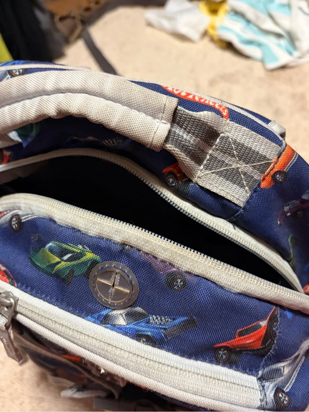 Pottery Barn Kids Hot Wheels Navy and Grey Race Car Backpack - Size Large PBK
